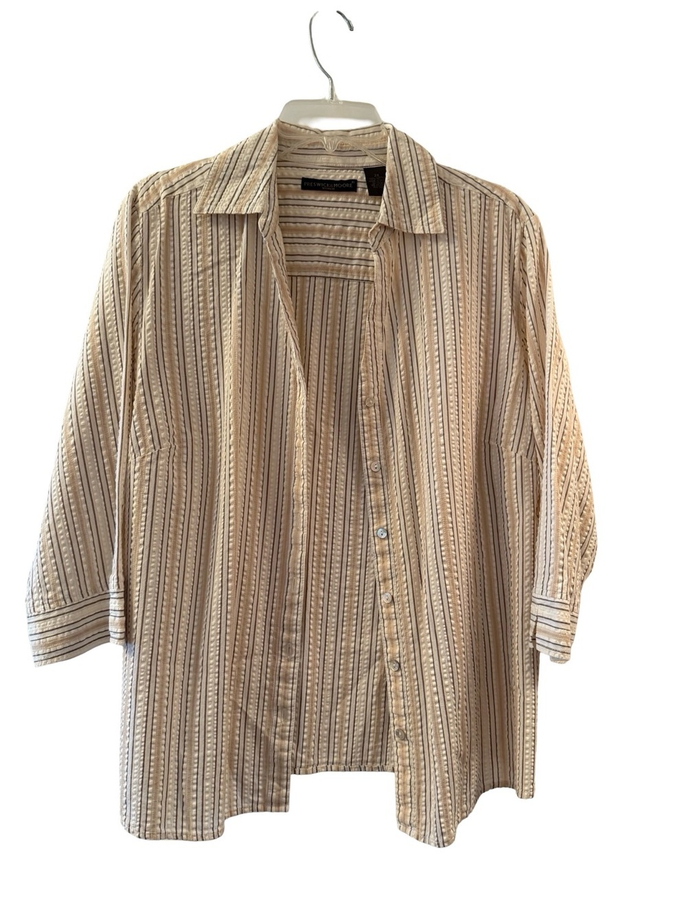 Preswick & Moore Beige and Cream Striped Button-Front Women's Top